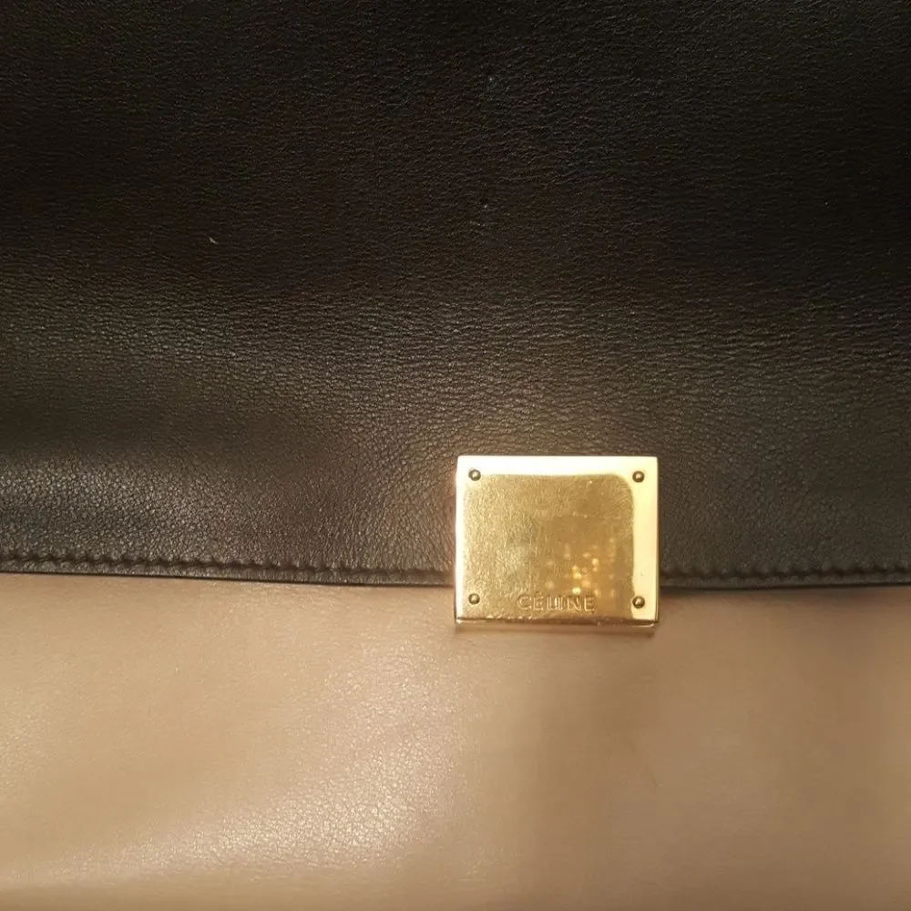 ‎CELINE Trapeze Leather Black Taupe Handbag - Large